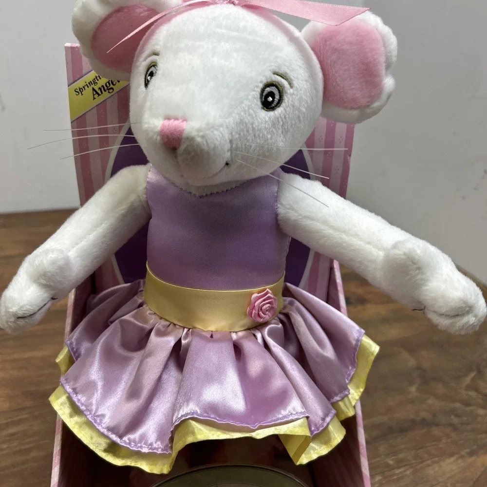 Vtg Springtime Angelina Ballerina Plush Purple Dress Flower Poseable DVD NEW HTF